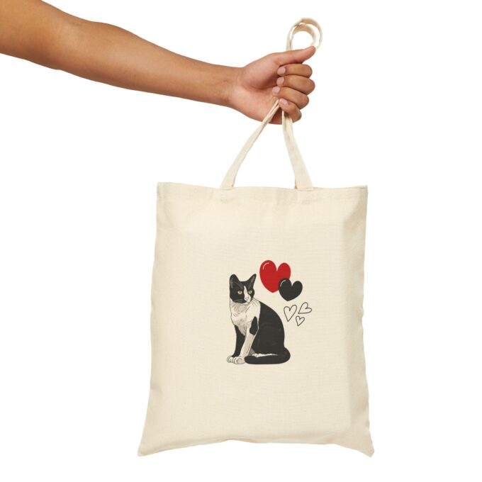 Black Cat Valentine Cotton Canvas Tote Bag - Image 6