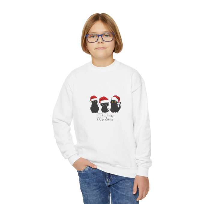 Gothic Cat Christmas Youth Crewneck Sweatshirt - Festive & Cozy - Image 3