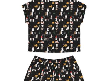 Black cat women’s pajamas Short pajama set for women Comfortable sleepwear Cat-themed nightwear