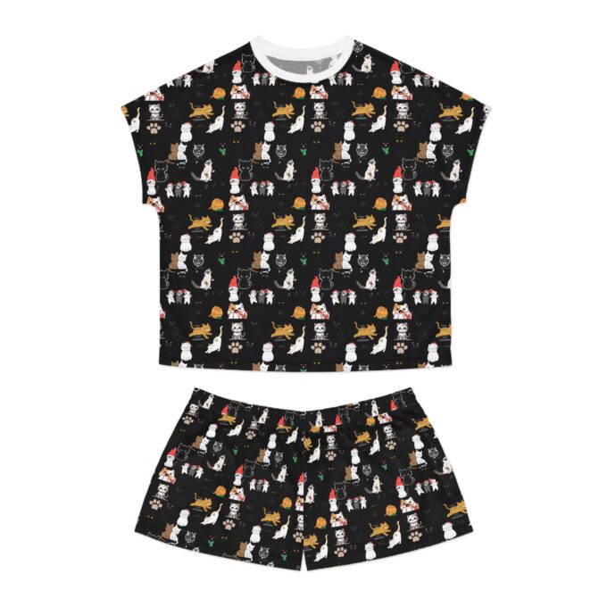 Black cat women’s pajamas Short pajama set for women Comfortable sleepwear Cat-themed nightwear