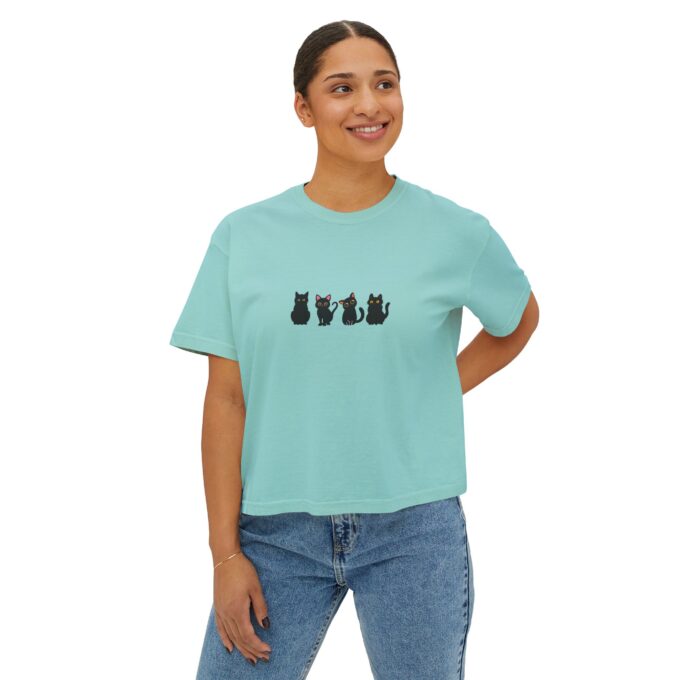 Black Cat Christmas Women's Boxy Tee–Stylish & Festive - Image 9