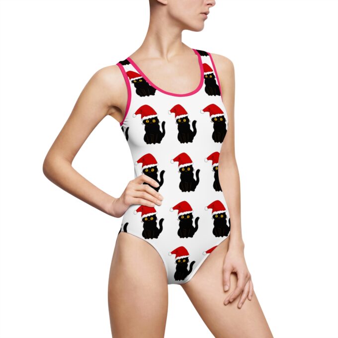 Gothic Cat Christmas One-Piece Swimsuit–Unique Holiday Swimwear - Image 6