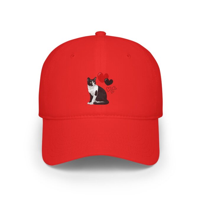 Black cat Valentine cap Low profile baseball hat Cat-themed Valentine accessory Adjustable stylish cap