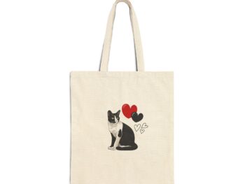 Black cat tote bag Valentine-themed canvas bag Eco-friendly tote Cute reusable bag