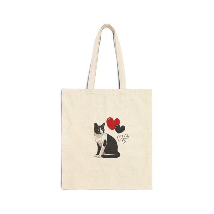 Black cat tote bag Valentine-themed canvas bag Eco-friendly tote Cute reusable bag