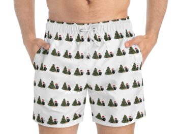 Gothic Christmas swim trunks Black cat swim trunks Christmas gift for cat lovers Holiday swimwear for goth style Unique cat-themed Christmas gift