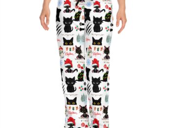 Gothic Christmas pajamas Women’s holiday loungewear Cat themed pajama pants Cozy Christmas sleepwear Gothic fashion clothing