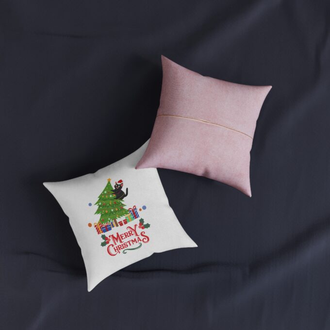 Black Cat Christmas Square Pillow  – Pink Back Festive & Cozy Décor - Image 3