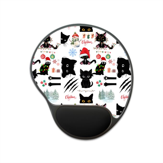 Christmas mouse pad Gothic cat wrist rest Holiday desk accessory Mouse pad for comfort Unique Christmas gift