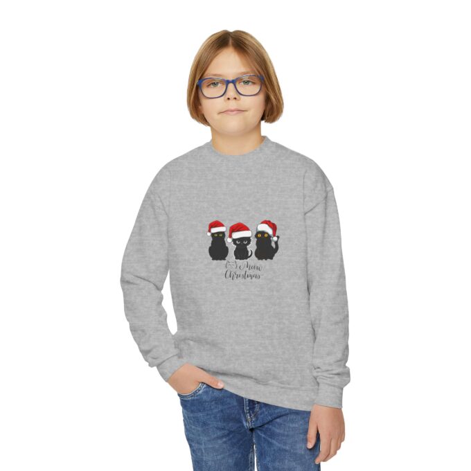 Gothic Cat Christmas Youth Crewneck Sweatshirt - Festive & Cozy - Image 5