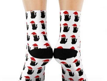 Gothic Christmas socks Black cat crew socks Christmas gift for cat lovers Holiday socks for goth style Cozy Christmas cat socks