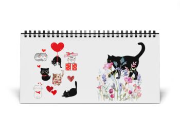 Black cat desktop calendar 2025 desk calendar Valentine-themed calendar Cute cat calendar gift