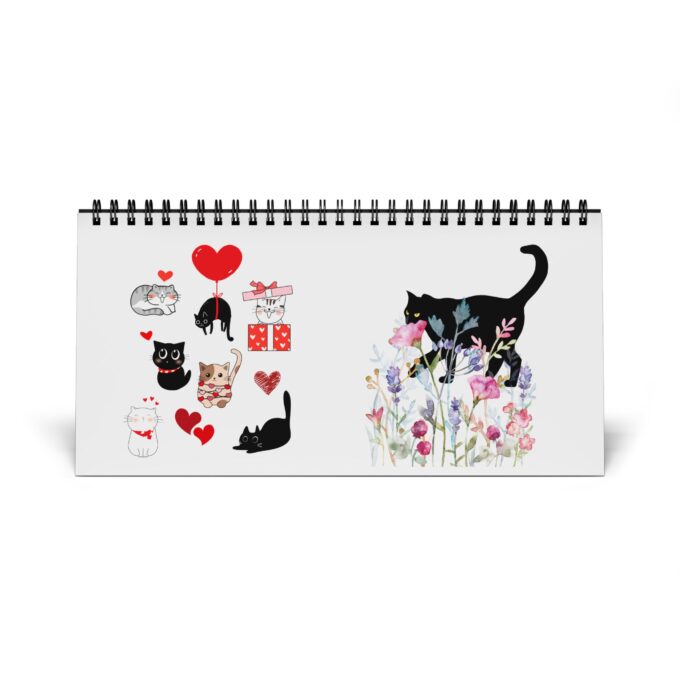 Black cat desktop calendar 2025 desk calendar Valentine-themed calendar Cute cat calendar gift