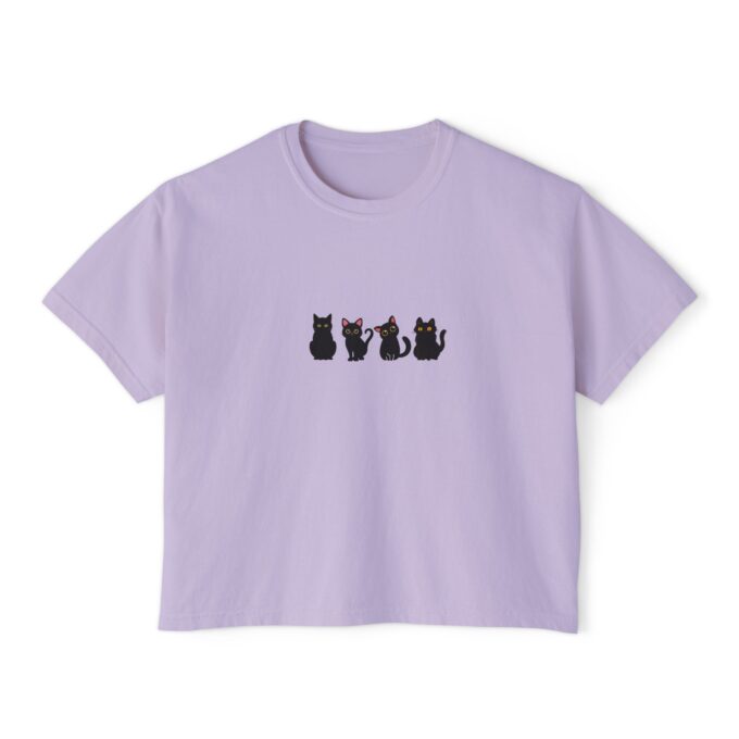 Black Cat Christmas Women's Boxy Tee–Stylish & Festive - Image 10