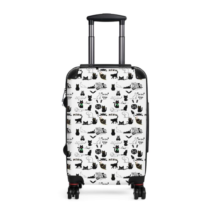 Black cat luggage Unique travel suitcase Cat-themed travel gear Durable hard shell suitcase