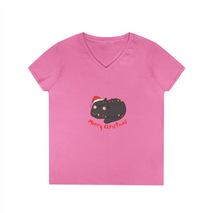Gothic Cat Christmas Ladies' V-Neck T-Shirt – Unique Holiday Tee - Image 4