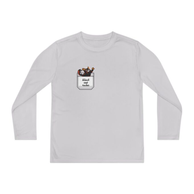 Black Cat Christmas Youth Long Sleeve Tee – Festive Fun - Image 4