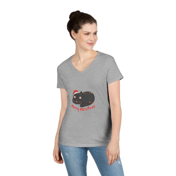 Gothic Cat Christmas Ladies' V-Neck T-Shirt – Unique Holiday Tee - Image 2