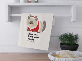 Gothic cat Christmas tea towel Holiday tea towel with gothic cat Gothic Christmas kitchen towel Unique gothic holiday decor