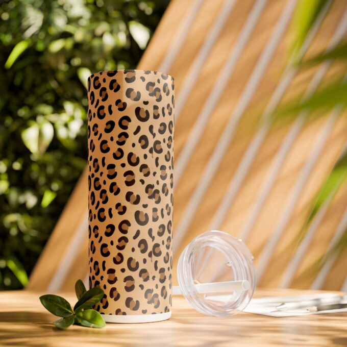 Leopard Skinny Tumbler with Straw – 20oz Stylish Drinkware - Image 7