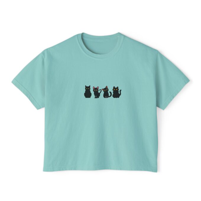 Black Cat Christmas Women's Boxy Tee–Stylish & Festive - Image 8