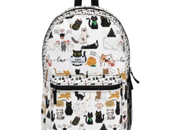 Black cat backpack Stylish cat-themed bag Spacious everyday backpack Durable travel accessory