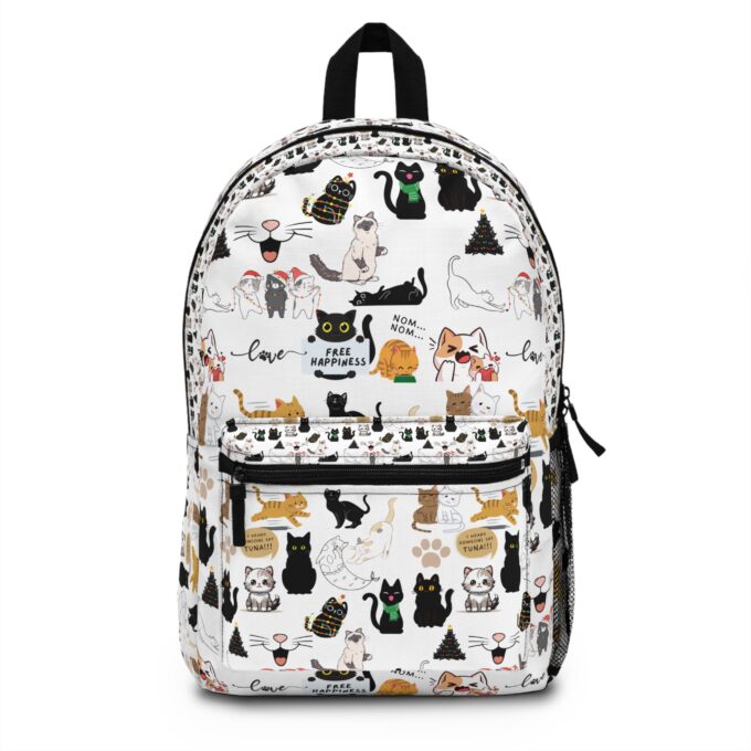 Black cat backpack Stylish cat-themed bag Spacious everyday backpack Durable travel accessory