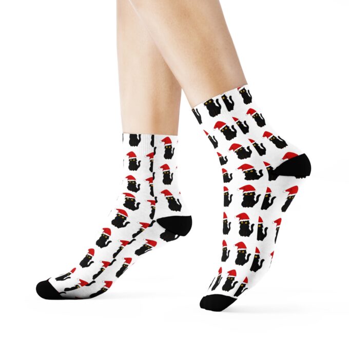 Gothic Cat Christmas Crew Socks – Perfect for Cat Lovers! - Image 3