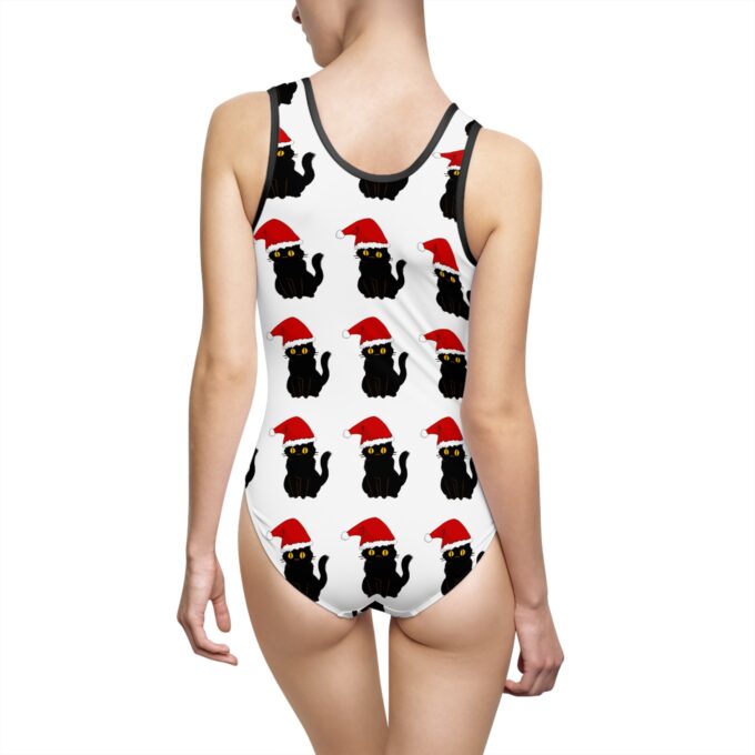 Gothic Cat Christmas One-Piece Swimsuit–Unique Holiday Swimwear - Image 2