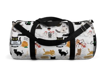 Black cat duffel bag Stylish gym bag Cat-themed travel gear Durable weekend bag