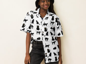 Black cat Christmas shirt Holiday unisex button-down shirt Festive cat-themed clothing Christmas wardrobe for cat lovers