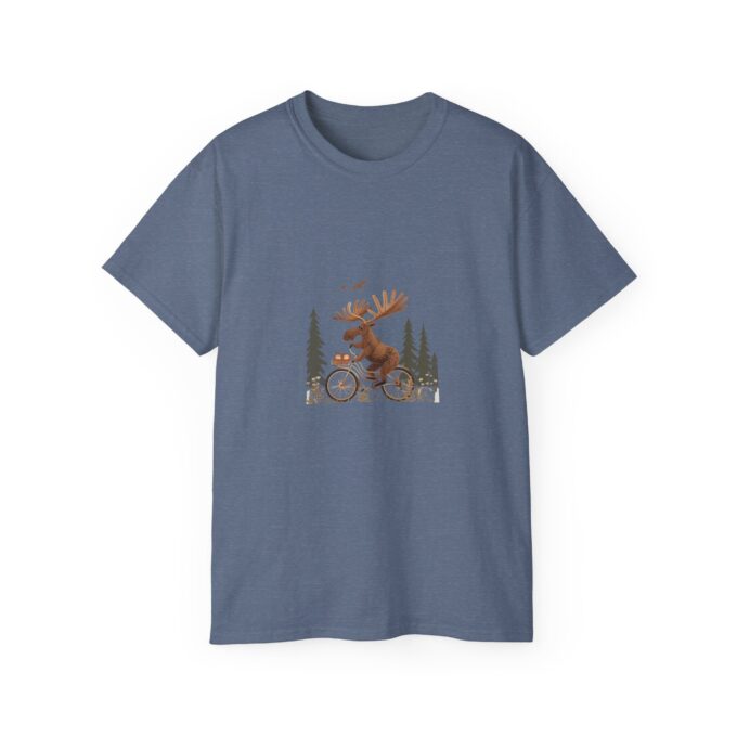 Moose Riding Bicycle Christmas Unisex T-Shirt - Image 12