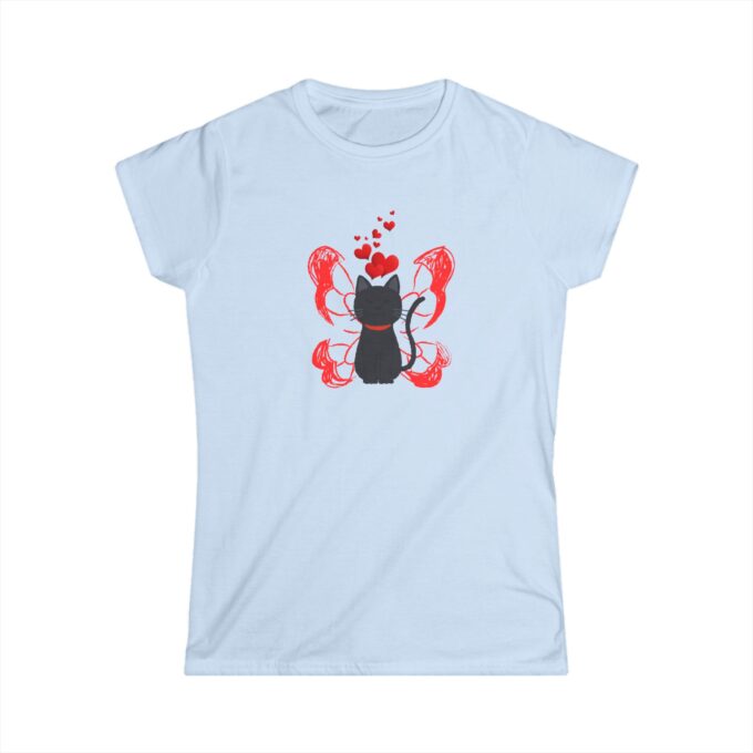 Gothic Cat Valentine Women’s Softstyle Tee – Stylish & Romantic - Image 4