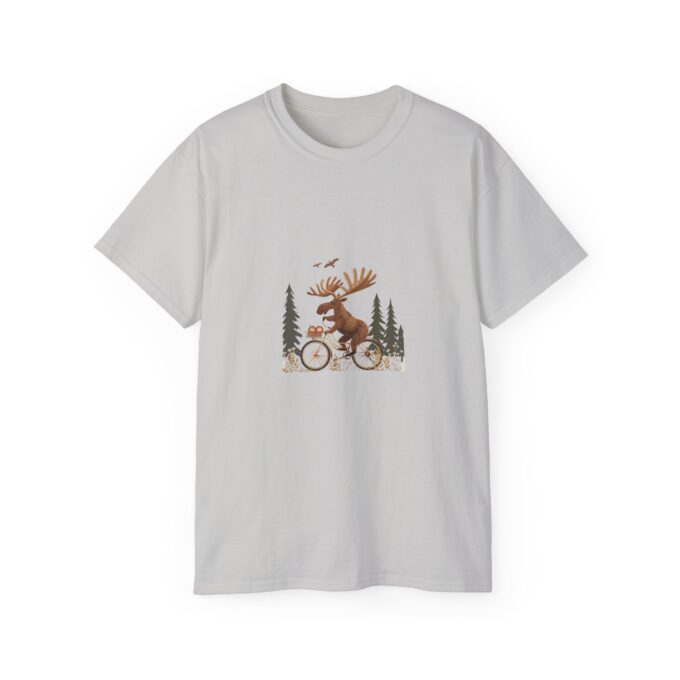 Moose Riding Bicycle Christmas Unisex T-Shirt - Image 5