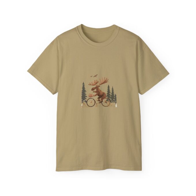 Moose Riding Bicycle Christmas Unisex T-Shirt - Image 7