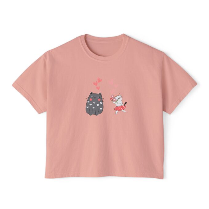 Gothic Cat Valentine Women’s Boxy Tee – Bold & Chic - Image 3