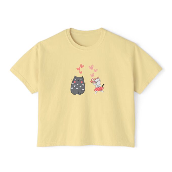 Gothic Cat Valentine Women’s Boxy Tee – Bold & Chic - Image 5