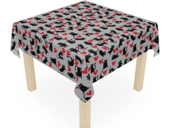 Gothic Christmas tablecloth Cat-themed holiday décor Unique holiday table linens Festive gothic table settings