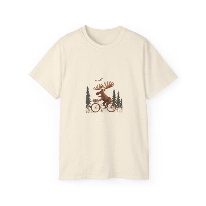 Moose Riding Bicycle Christmas Unisex T-Shirt - Image 9