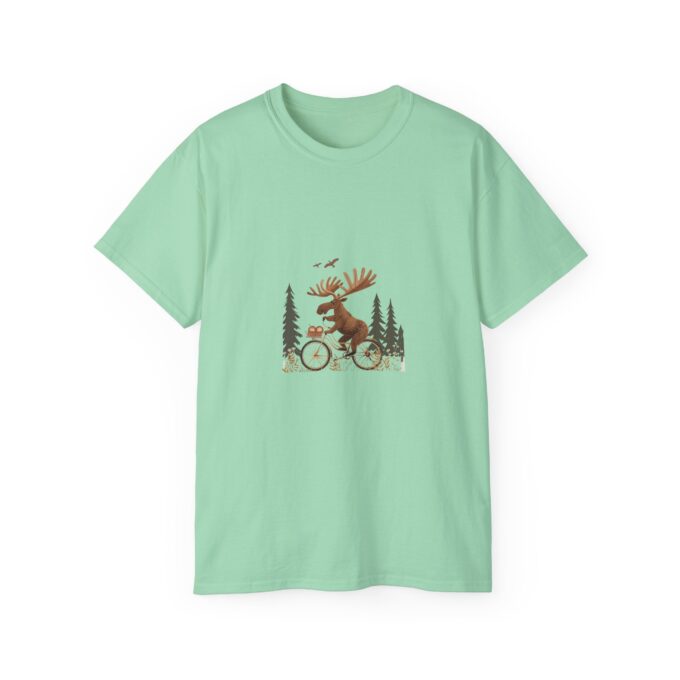 Moose Riding Bicycle Christmas Unisex T-Shirt - Image 11