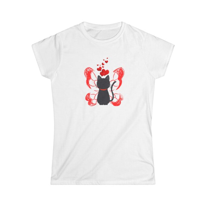 Gothic Cat Valentine Women’s Softstyle Tee – Stylish & Romantic - Image 2