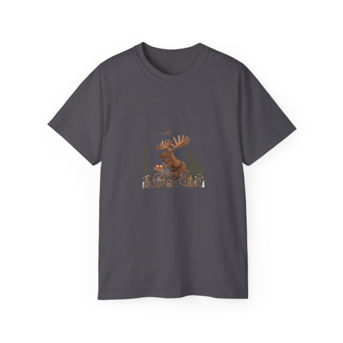 Moose Riding Bicycle Christmas Unisex T-Shirt - Image 13