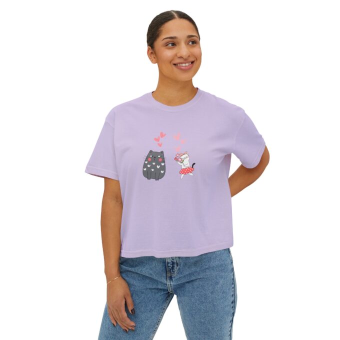 Gothic Cat Valentine Women’s Boxy Tee – Bold & Chic - Image 10