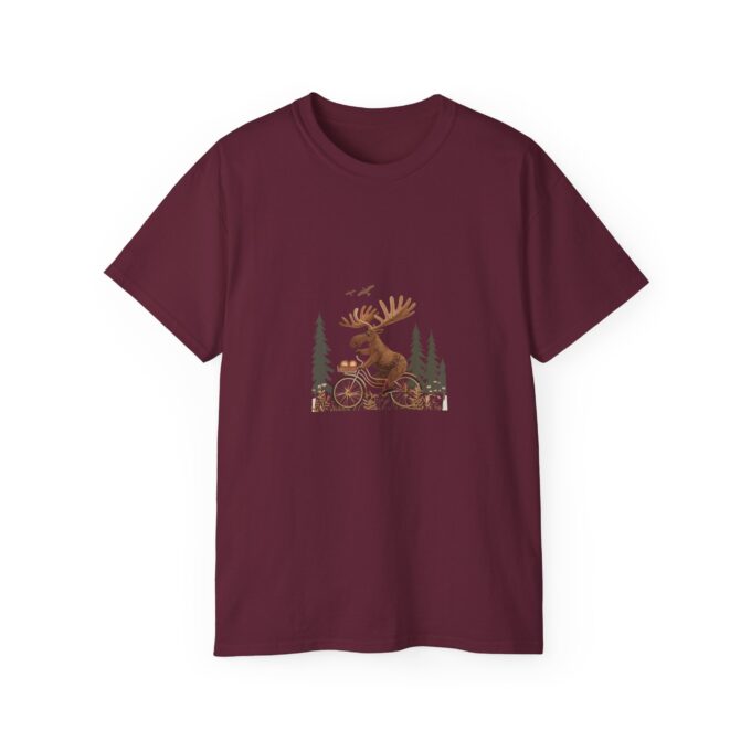 Moose Riding Bicycle Christmas Unisex T-Shirt - Image 8