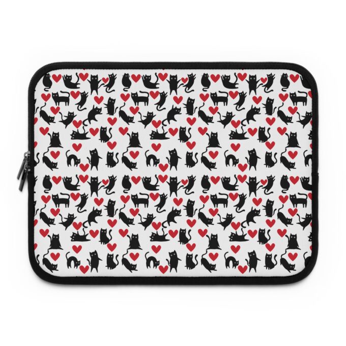 Gothic laptop sleeve Cat-themed tech accessory Durable laptop case Stylish laptop protection