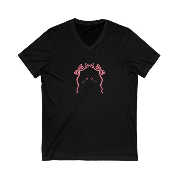 Gothic Cat Valentine V-Neck Tee – Stylish & Comfortable - Image 3