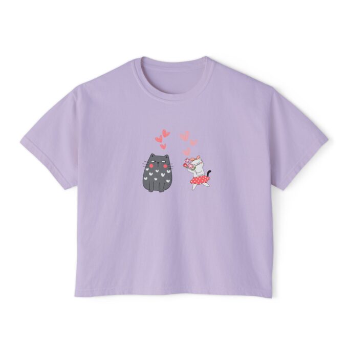 Gothic Cat Valentine Women’s Boxy Tee – Bold & Chic - Image 9