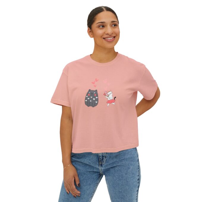 Gothic Cat Valentine Women’s Boxy Tee – Bold & Chic - Image 4