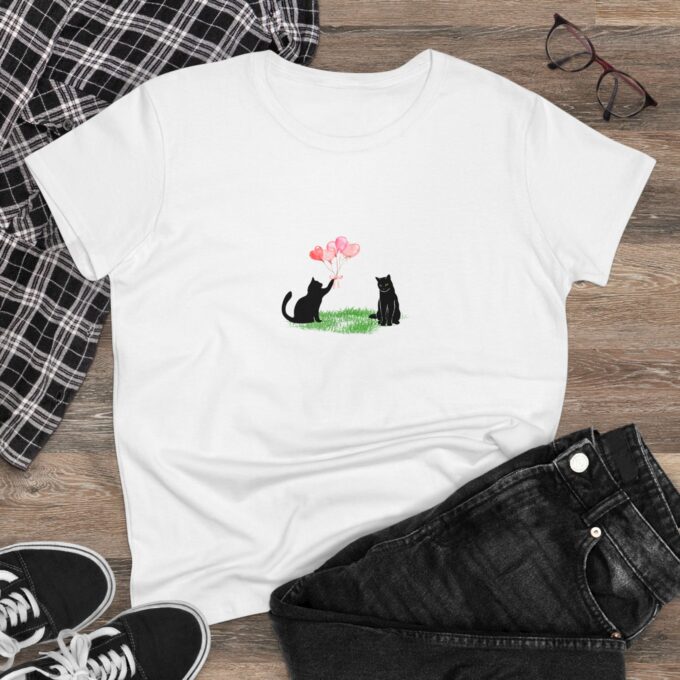 Gothic Cat Valentine Women’s Cotton Tee – Stylish Comfort - Image 2