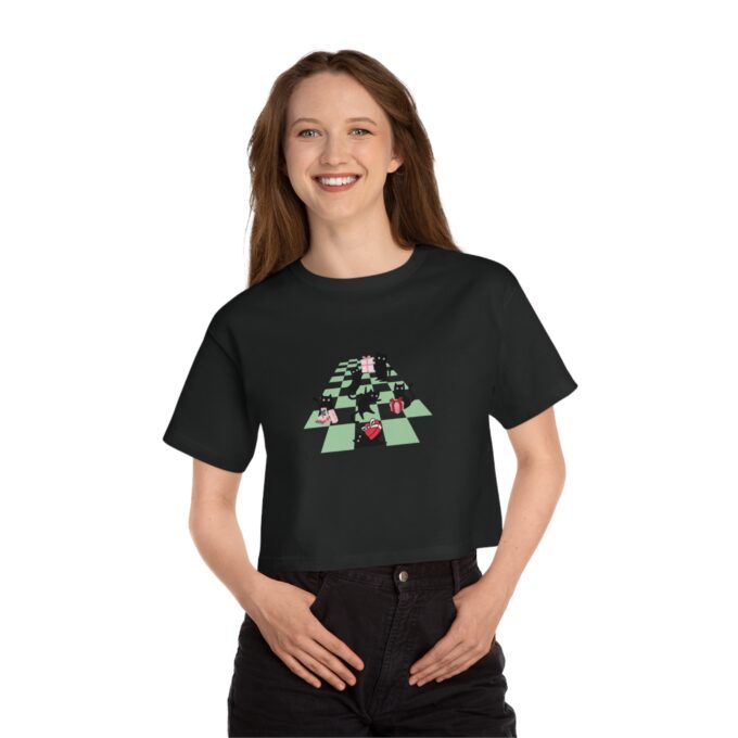 Gothic Cat Valentine’s Day Women’s Cropped T-Shirt - Image 4